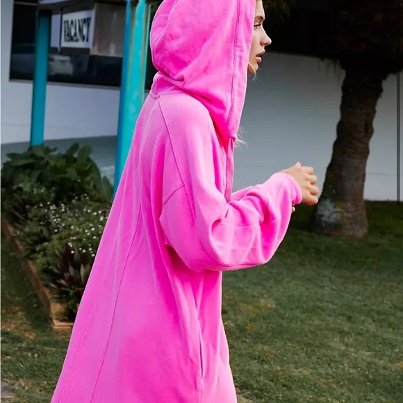 Pink FP Hoodie Midi Sweatshirt Dress - Picture 1 of 6